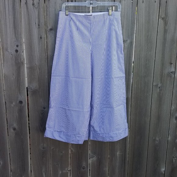 J. Crew Womens Cropped Pants Size 6 Blue White Preppy Striped Side Zipper Cuff - Picture 3 of 9